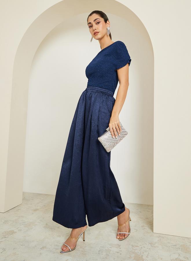 Styli Women Blue Shimmer Wide Leg Trousers - Image 5